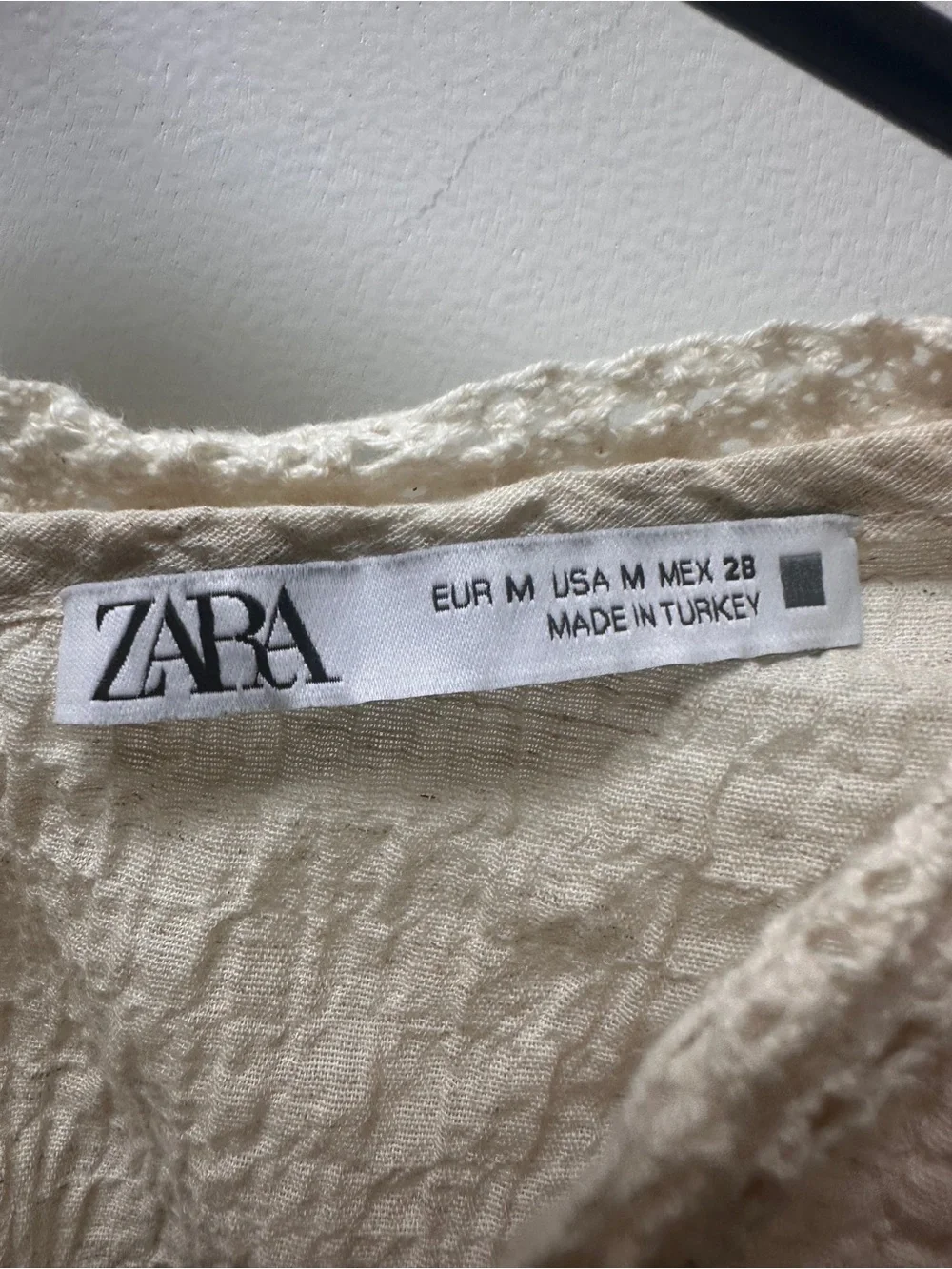 Zara Cream Crochet-Trim Gauze Blouse